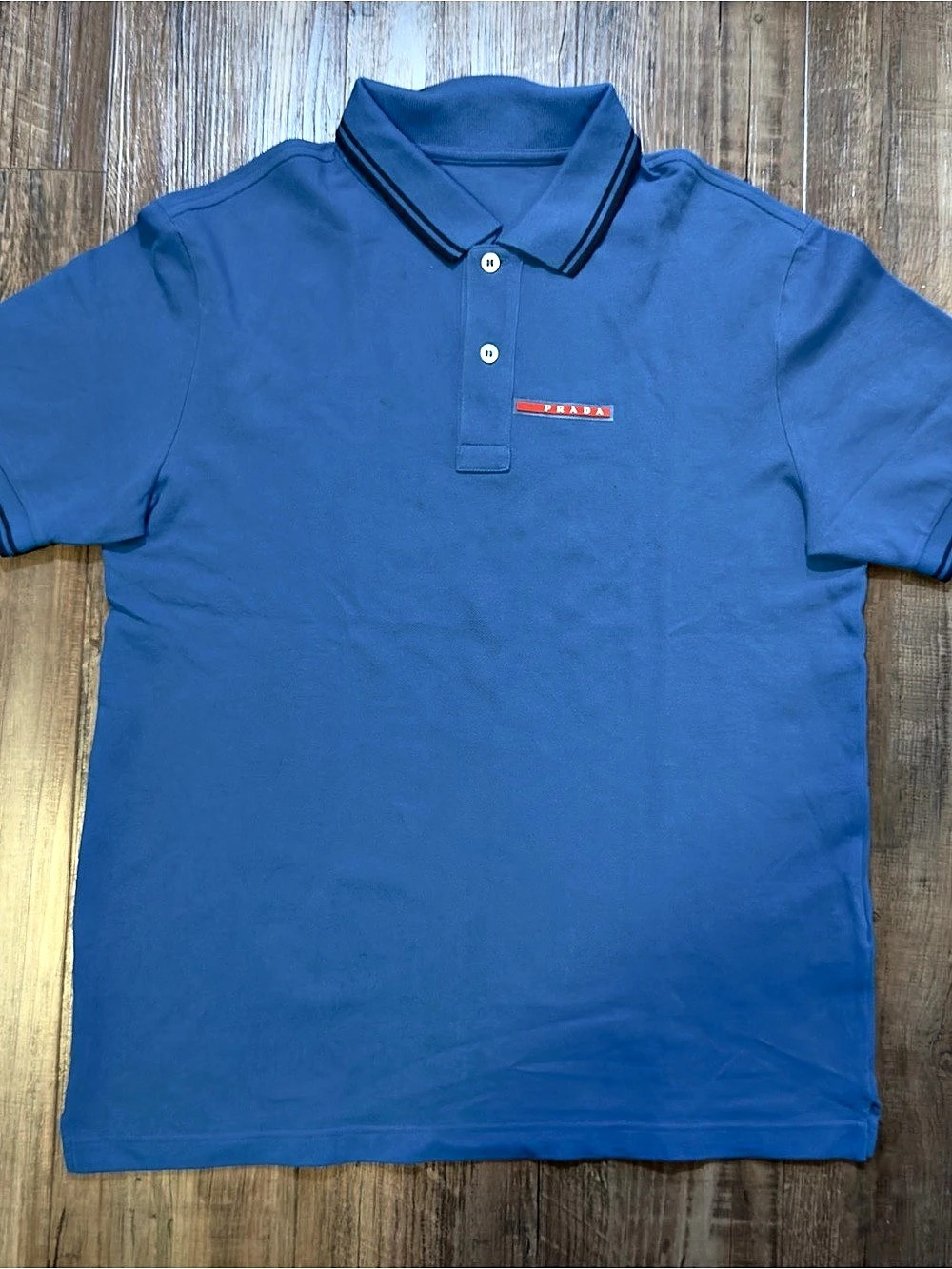 Prada Cotton Piqué Polo Shirt Men's Blue Polo Medium cut neck tag